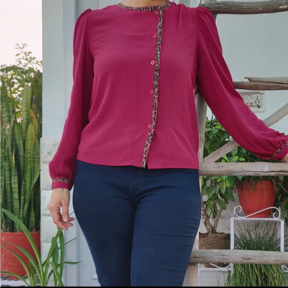 Plum leopard print button down Shirt - Picture 1 of 3